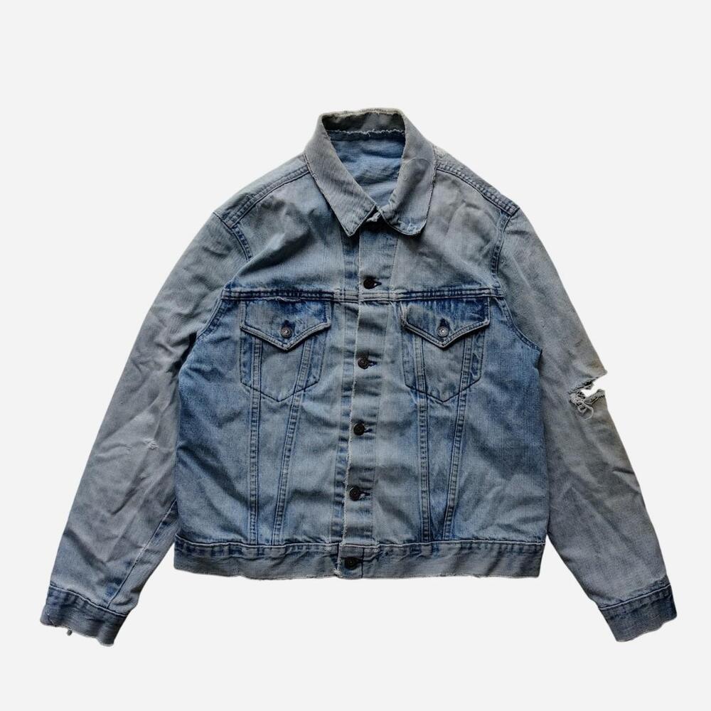 vintage Levi's orange tab thrashed denim trucker jacket with a grunge vibe